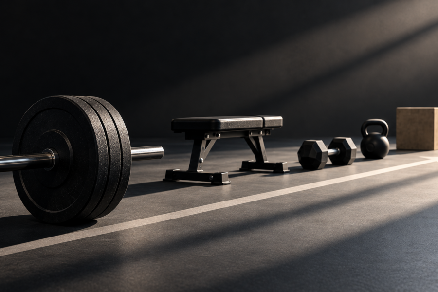 Sequenza di attrezzi da palestra che rappresenta l’ordine degli esercizi durante l’allenamento.
